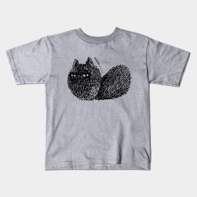 cute black sad cat Kids T-Shirt by asiancoffeegirl